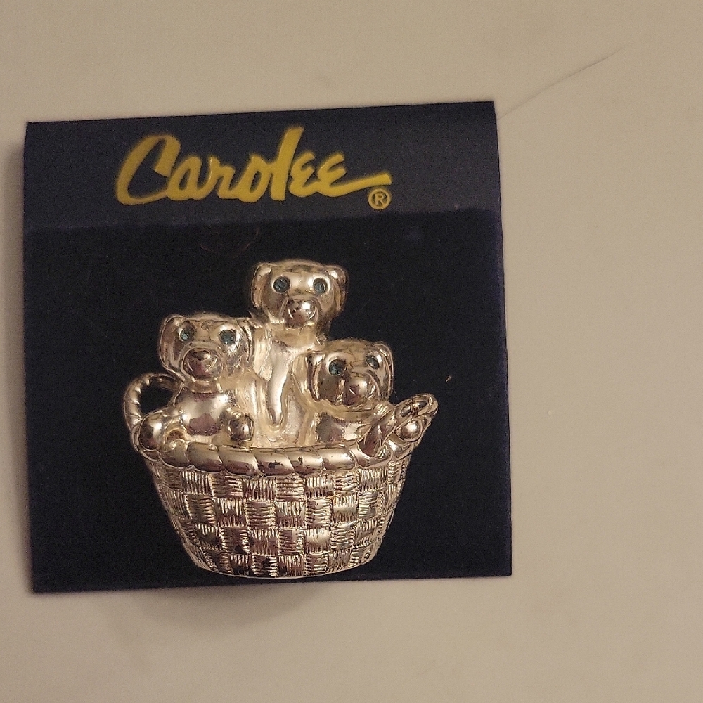 Carolee Silver Puppies Basket Brooch